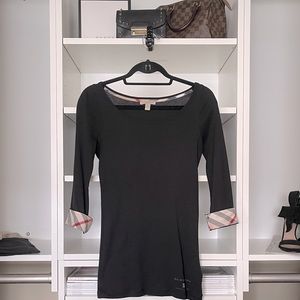 Burberry Brit 3/4 Sleeve Check Cuff Scoop Tee